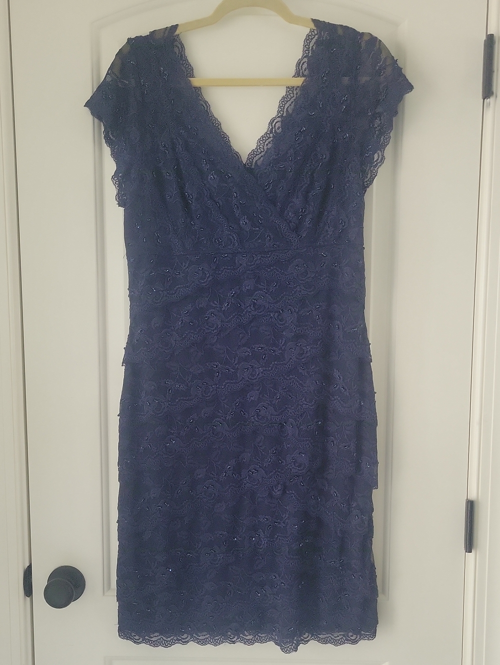 MARINA Navy Lace V-Neck Dress